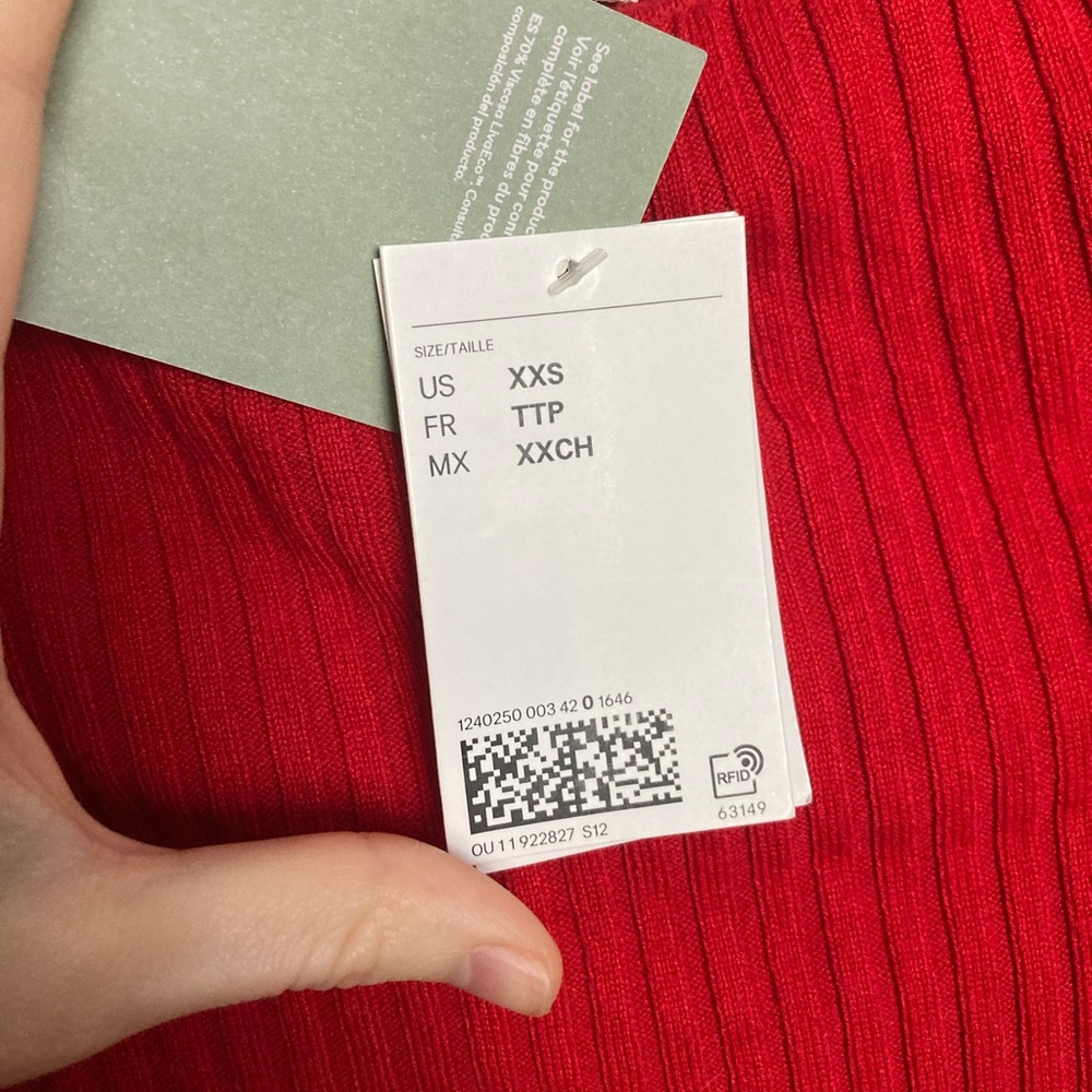 H&M Red Ribbed Long Sleeve Bodycon Midi Dress - Picture 8 of 10